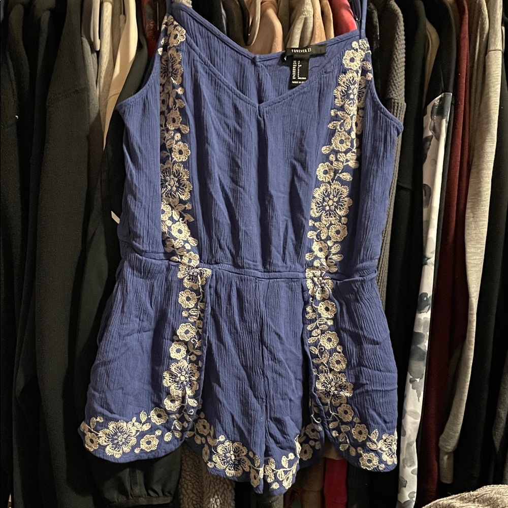 Forever 21 Navy and White Floral Jumpsuit